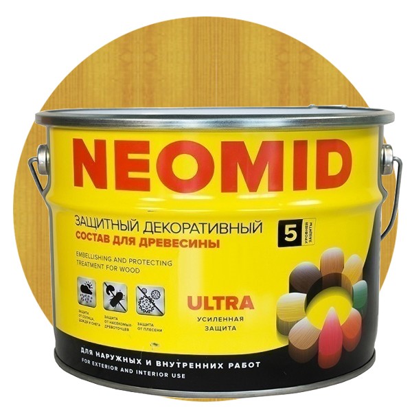 

Пропитка для древесины Neomid Bio Color Ultra Калужница 9 л, Желтый