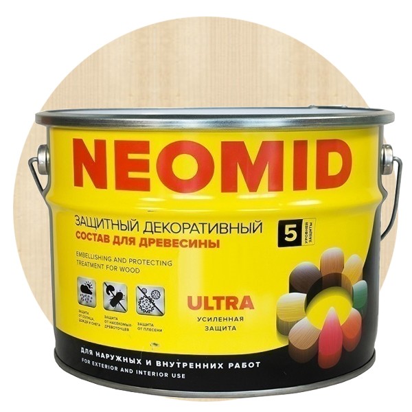 

Пропитка для древесины Neomid Bio Color Ultra Бесцветная 9 л, Бесцветный