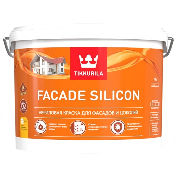 Купить Краска фасадная Tikkurila Facade Silicon база С глубокоматовая 9 л