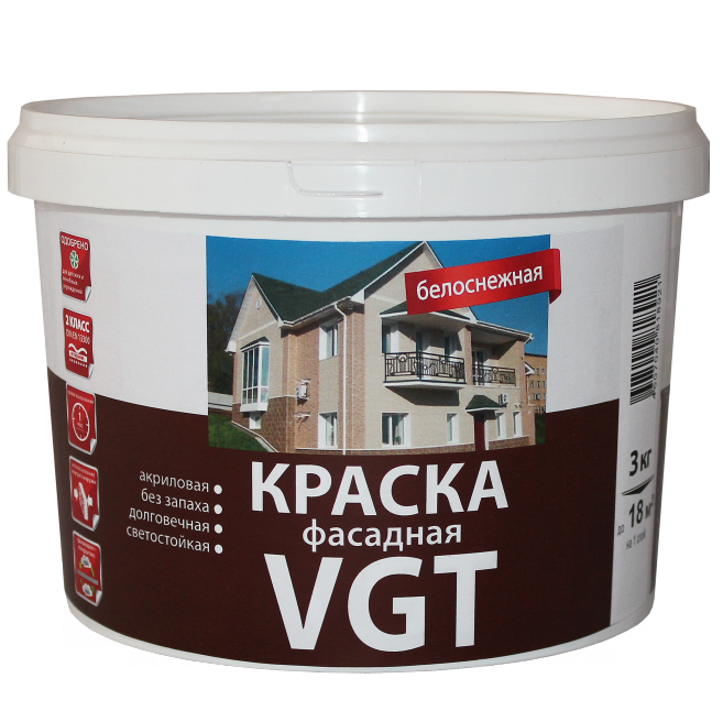Купить Краска фасадная VGT ВД-АК-1180 белоснежная 3 кг