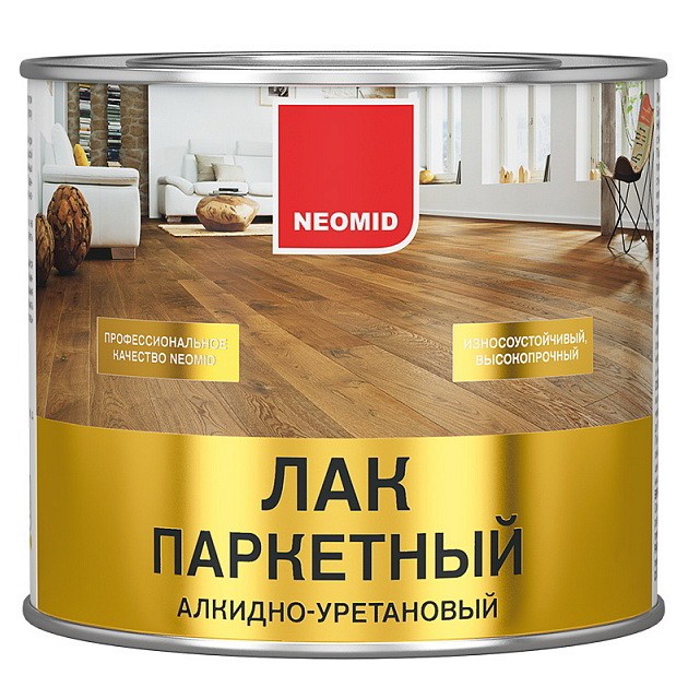 

Лак алкидно-уретановый паркетный Neomid полуматовый 9 л, Бесцветный