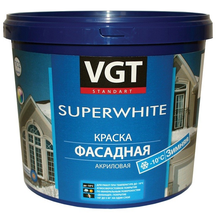 

Краска фасадная VGT Зимняя ВД-АК-1180 супербелая 45 кг, Белый