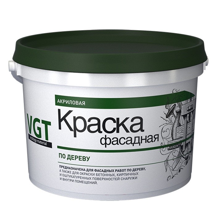 

Краска акриловая VGT ВД-АК-1180 фасадная по дереву белая 15 кг, Белый