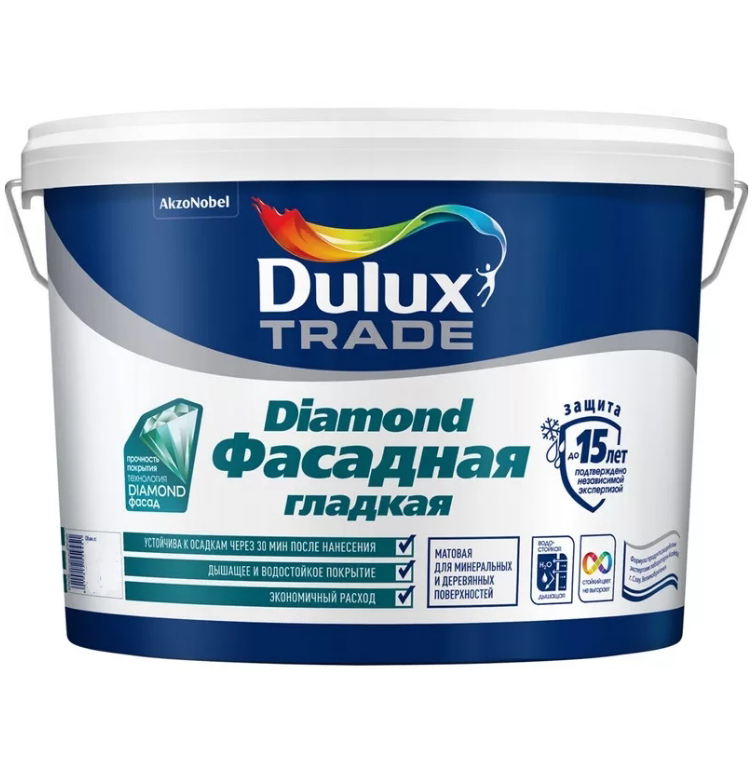 

Краска фасадная Dulux база BС гладкая матовая 9 л, Белый