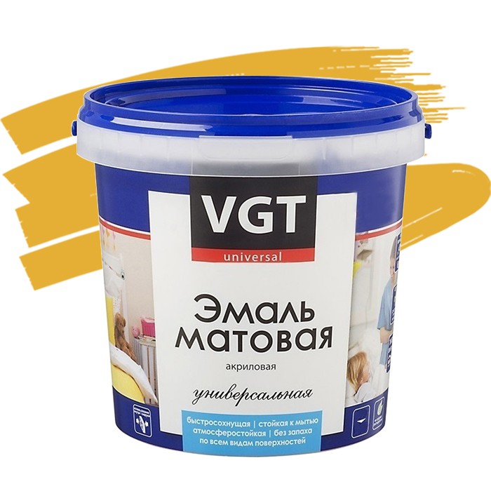 

Эмаль универсальная VGT ВД-АК-1179 матовая желтая 1 кг, Желтый