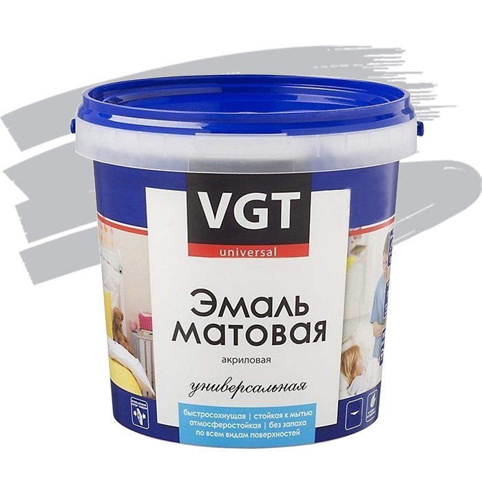

Эмаль универсальная VGT ВД-АК-1179 матовая светло-серая 1 кг, Серый