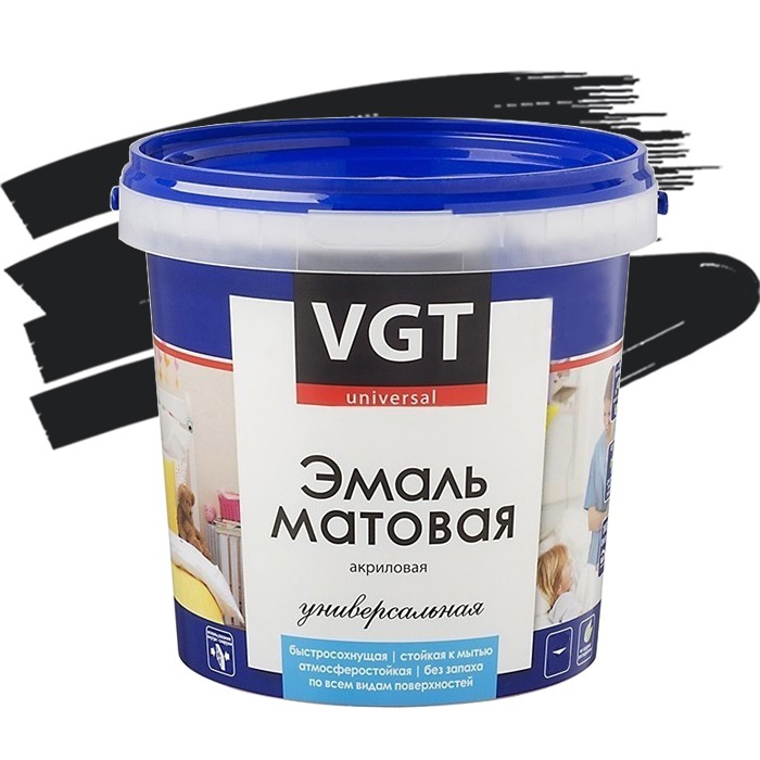 Купить Эмаль универсальная VGT ВД-АК-1179 матовая черная 1 кг