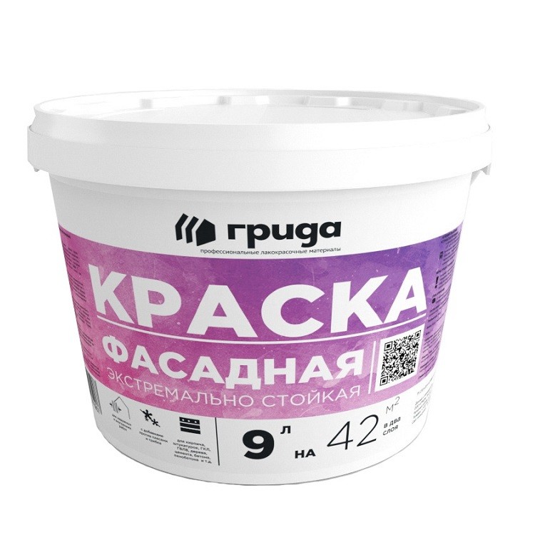 

Краска фасадная Грида Фасад экстремально стойкая белая база А 12 кг, Белый