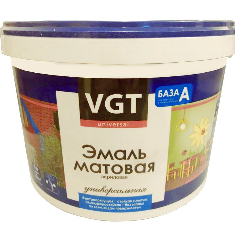 

Эмаль универсальная VGT ВД-АК-1179 матовая База А супербелая 15 кг, Белый