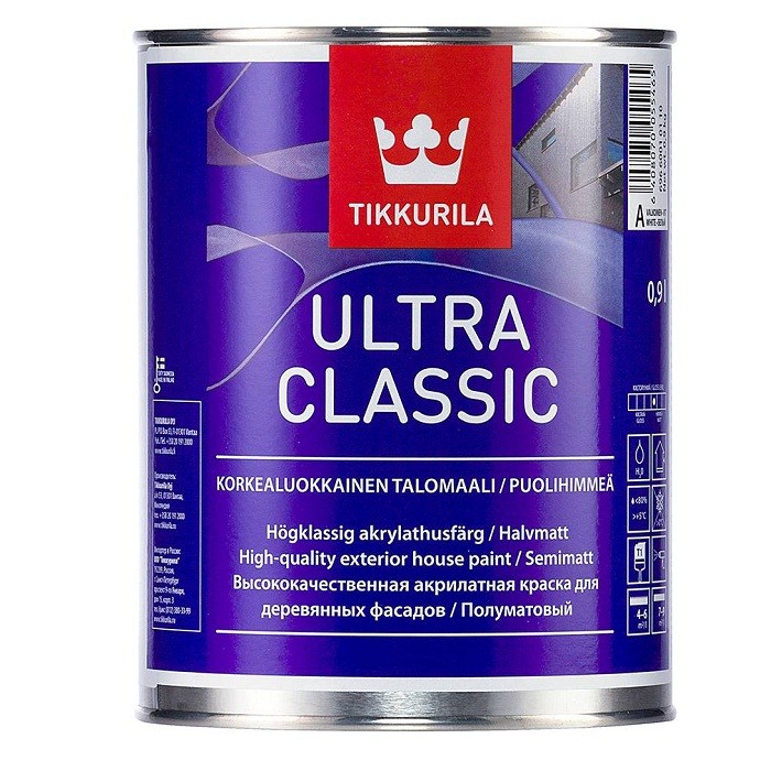 Купить Краска фасадная Tikkurila Ultra Classic полуматовая база А 0.9 л