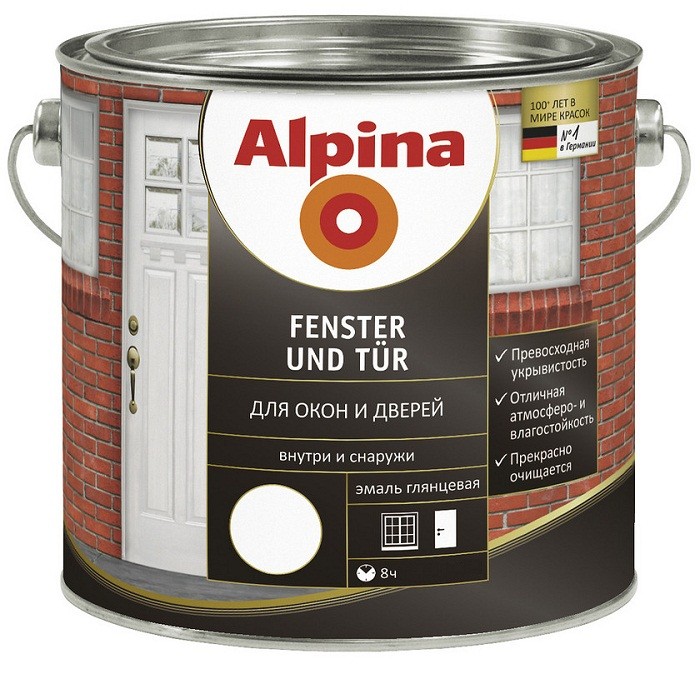 

Эмаль алкидная Alpina Fenster und Tur Белая для окон и дверей 0.75 л, Белый