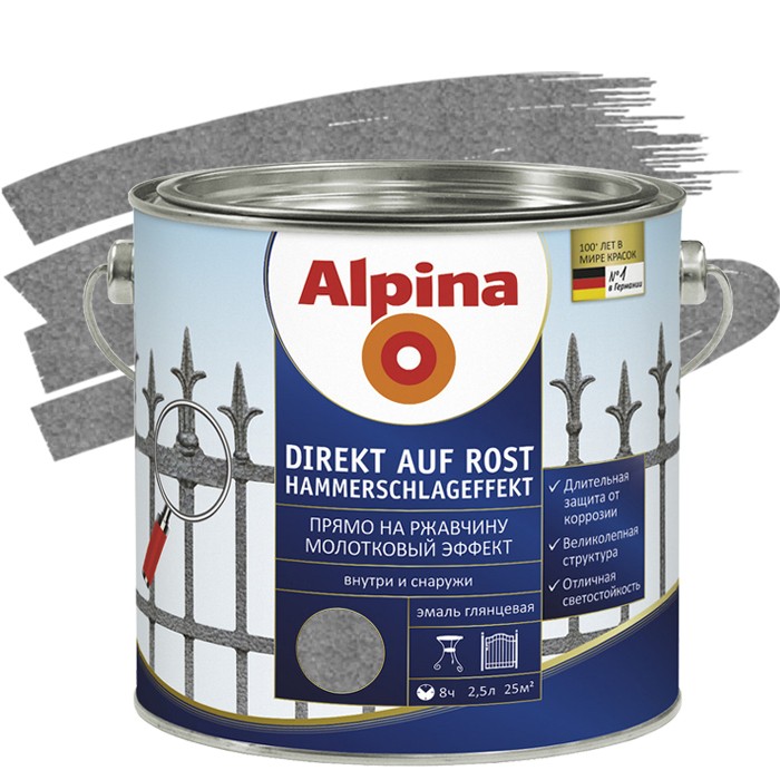Эмаль по ржавчине Alpina Direkt auf Rost молотковая антрацит 0.75 л
