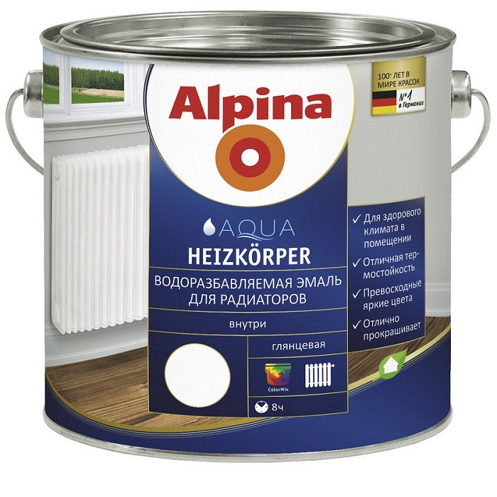 

Эмаль термостойкая Alpina Aqua Heizkorper для радиаторов 0.75 л, Белый