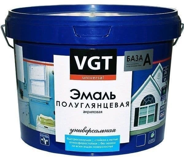 

Эмаль универсальная VGT ВД-АК-1179 полуглянцевая База А супербелая 1 кг, Белый