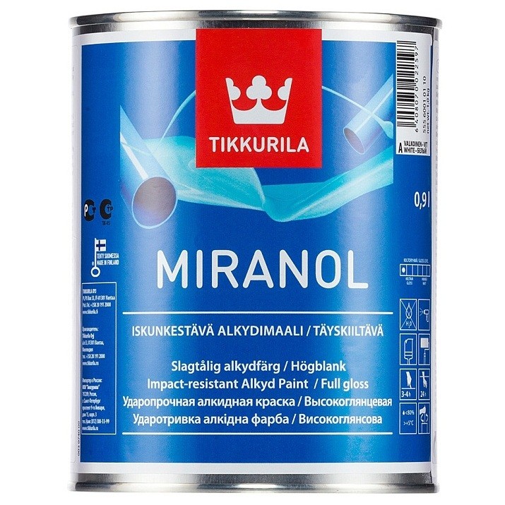 Купить Эмаль алкидная Tikkurila Miranol высокоглянцевая база C 0.9 л