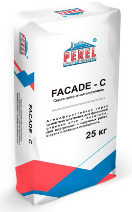 Perel Facade-C 25 кг, Шпатлевка цементная финишная (серая)