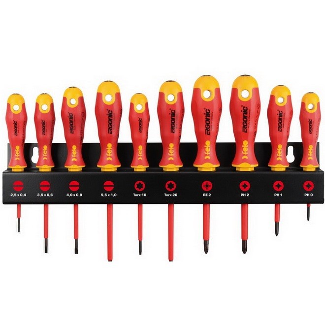 

Набор диэлектрических отверток Felo Ergonic SL/PH/PZ/Tx 10 шт на стальной стойке