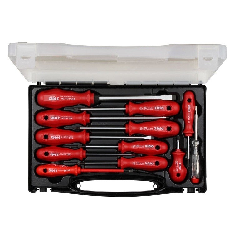 

Набор отверток Felo SL/PZ/PH с ударной отверткой отверткой SL VDE и отверткой тестером напряжения 12 шт в кейсе