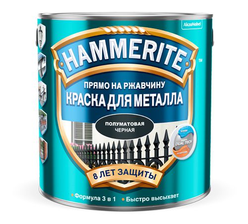 

Краска по металлу Hammerite чёрная полуматовая 2.5 л, Черный