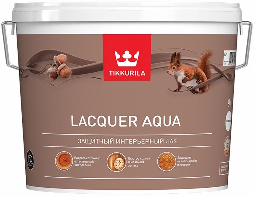 

Tikkurila Euro Lacquer Aqua, 9 л, Лак интерьерный полуглянцевый, Бесцветный