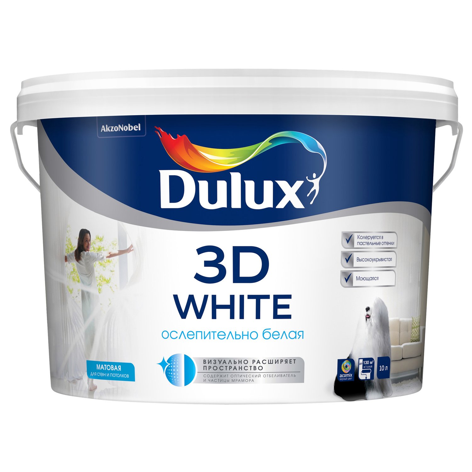 

Dulux 3D White 5 л, Краска интерьерная латексная (ослепительно белая), Белый