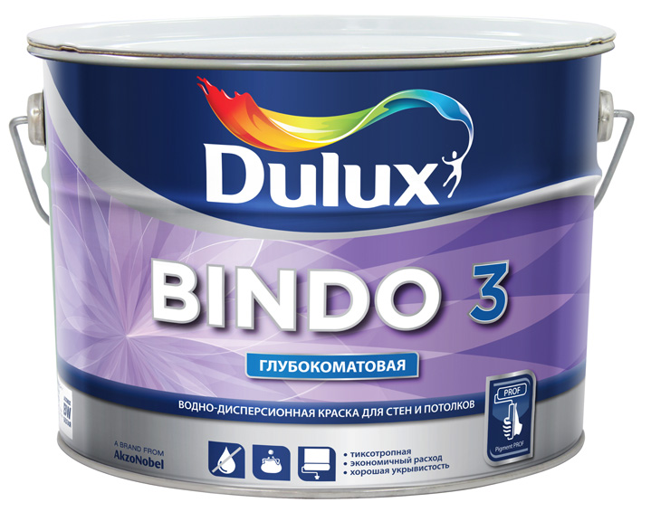 

Dulux Bindo 3 10 л, Краска интерьерная латексная (белая), Белый