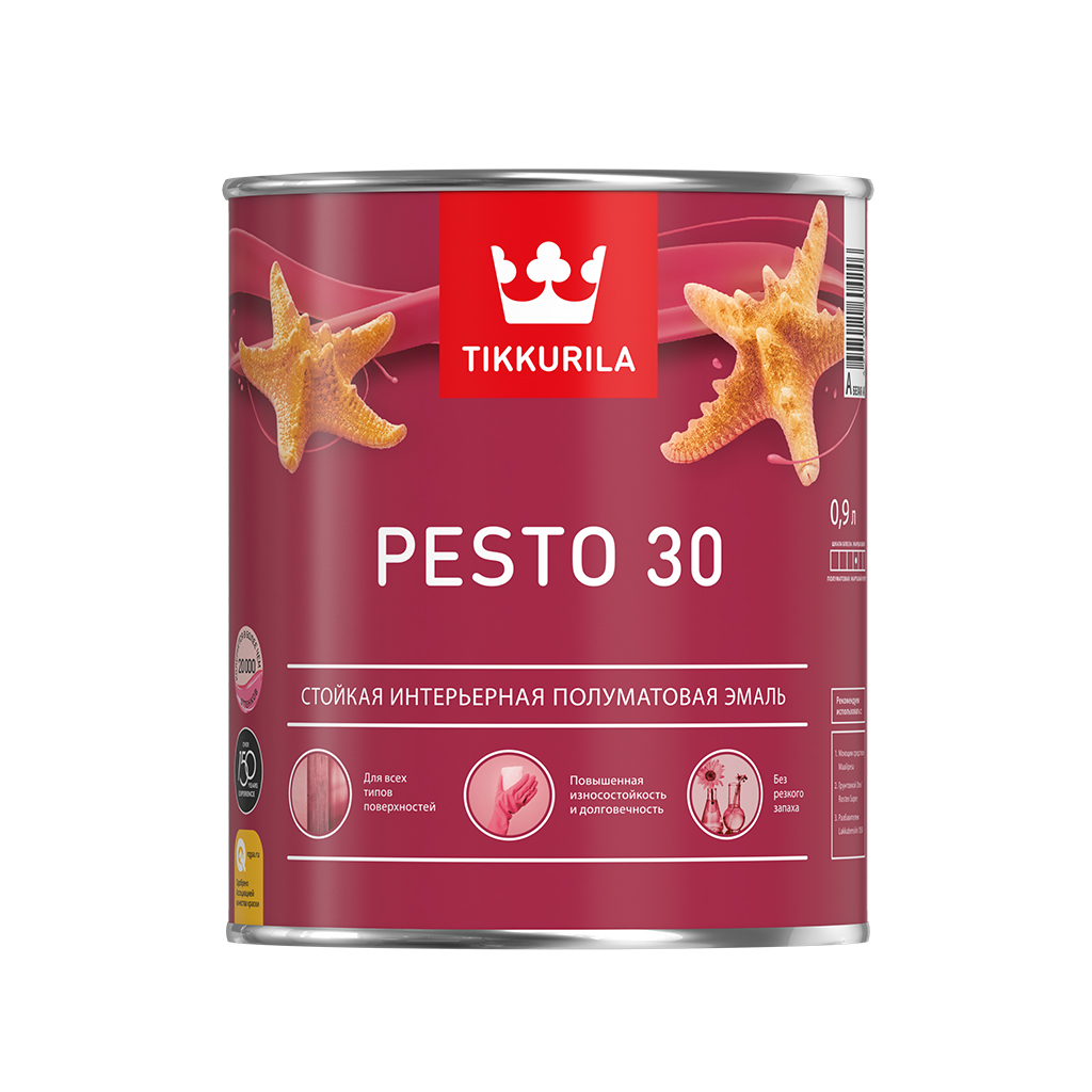 

Tikkurila Pesto 30 9 л, Краска интерьерная алкидная (белая), Белый