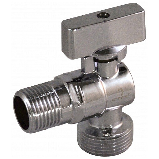 

Кран шаровой СТМ CAMR1234 1/2х3/4 дюйма угловой с отражателем, Серебристый