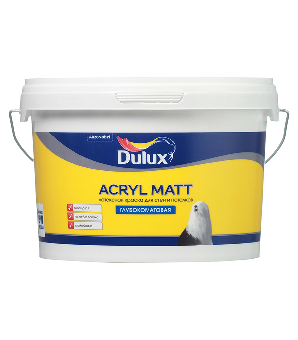

Краска водно-дисперсионная интерьерная Dulux Acryl Matt для стен и потолков белая основа BW 2.25 л, Белый