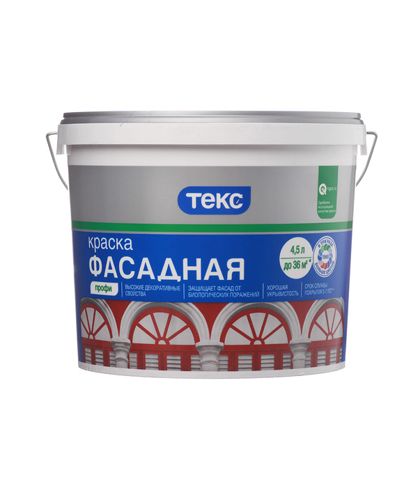 

Краска водно-дисперсионная фасадная Текс Профи белая основа А 4.5 л, Белый