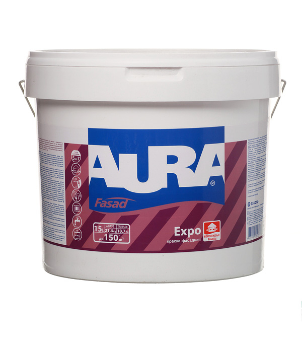 

Краска водно-дисперсионная фасадная Aura Fasad Expo белая основа А 15 л, Белый