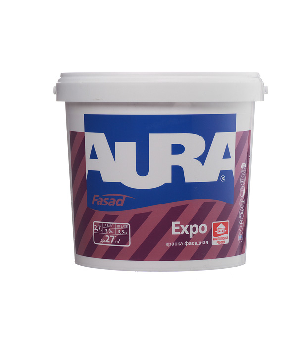 

Краска водно-дисперсионная фасадная Aura Fasad Expo белая основа А 2.7 л, Белый