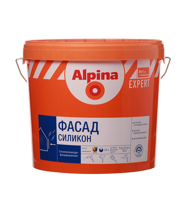

Краска водно-дисперсионная фасадная силиконовая Alpina Expert основа 3 9.4 л, Прозрачный