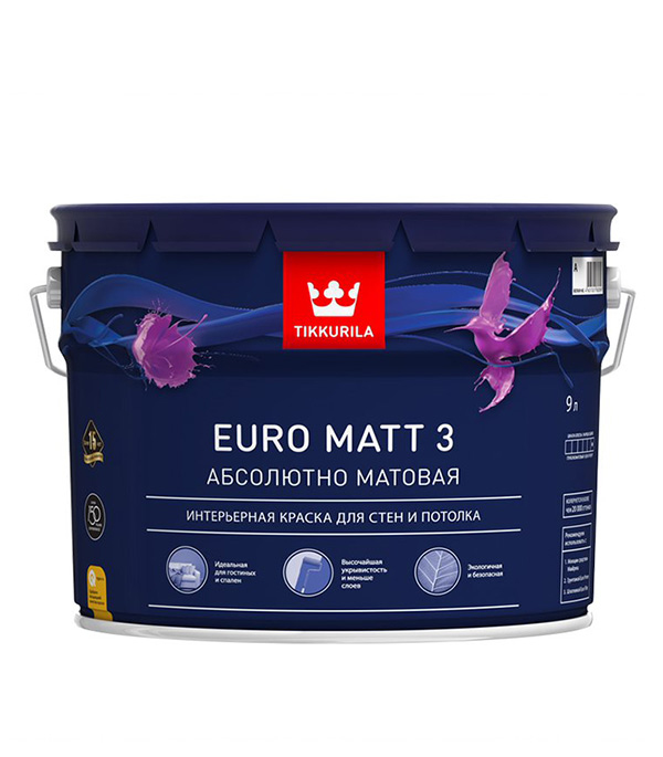 Купить Краска водно-дисперсионная интерьерная Tikkurila EURO MATT 3 основа C 9 л