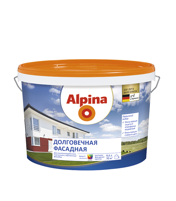

Краска водно-дисперсионная фасадная Alpina Долговечная база 3 9.4 л, Прозрачный