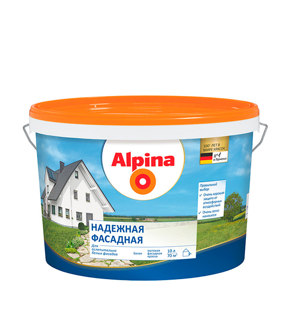 

Краска водно-дисперсионная фасадная Alpina Надежная 10 л, Белый