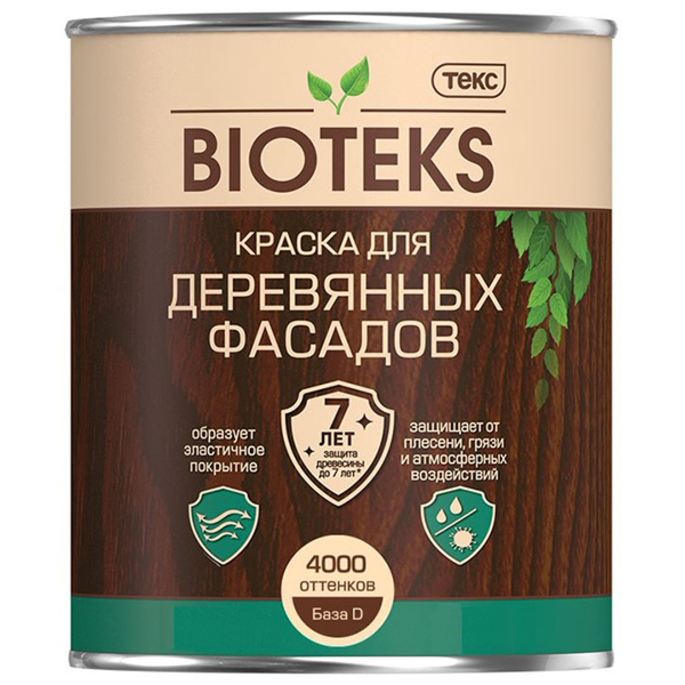 

Краска фасадная алкидная по дереву Текс Bioteks основа D 9 л, Прозрачный