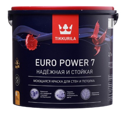 Купить Краска водно-дисперсионная Tikkurila Euro Power 7 моющаяся белая основа А 2.7 л