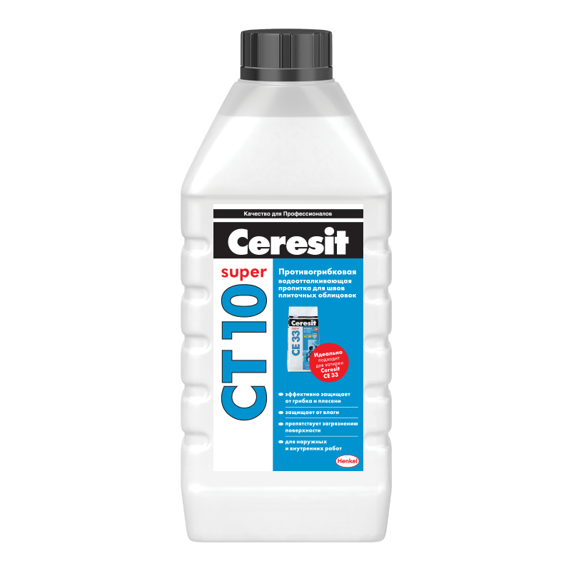 

Ceresit CT 10 Super Пропитка противогрибковая водоотталкивающая для швов облицовок, 1 л, Белый