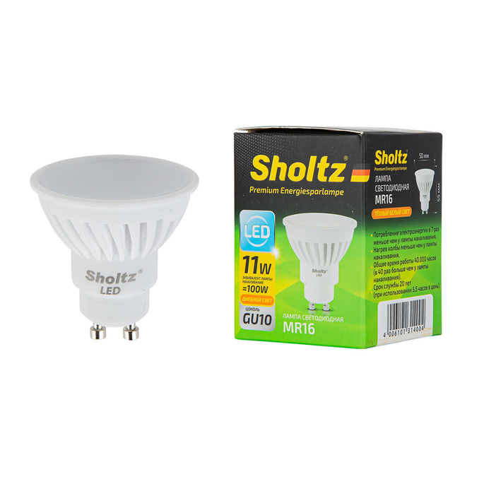 

Лампа светодиодная Sholtz 11 Вт GU10 рефлектор MR16 2700 К теплый свет 230 В керамика
