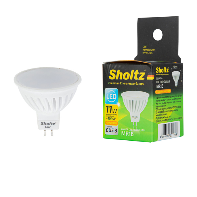

Лампа светодиодная Sholtz 11 Вт GU5.3 рефлектор MR16 2700 К теплый свет 230 В керамика