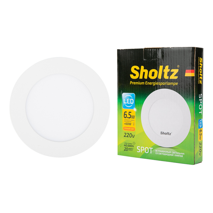 

Светильник светодиодный встраиваемый Sholtz d120 мм 6 Вт 220 В 3000 К теплый свет круглый IP20 белый
