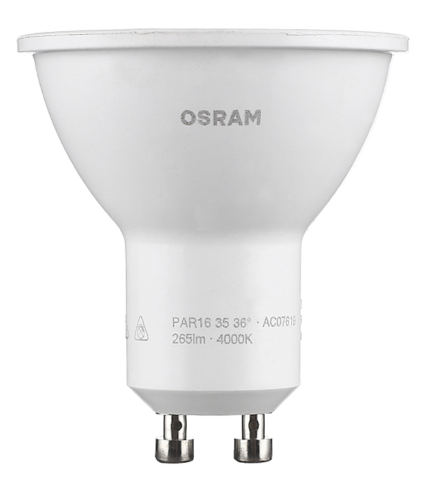 

Лампа светодиодная Osram 3 Вт GU10 рефлектор PAR16 4000 К дневной свет 230 В