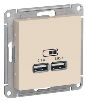 

Розетка 220 с USB портом ATN000233 Schneider Electric AtlasDesign бежевый 5B|2100 мА