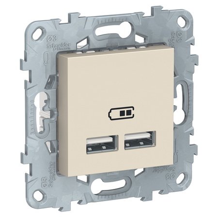 

Розетка USB двойная для зарядки Schneider Unica New бежевый 2.1А NU541844