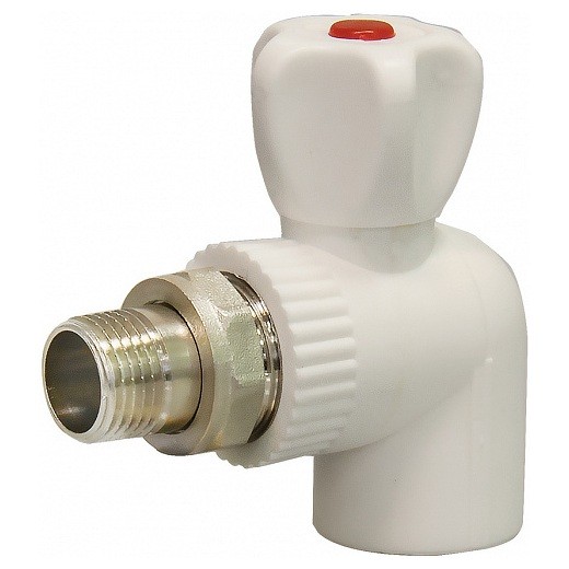 Кран шаровой PP-R СТМ Пласт CPRL2012 20 мм 1/2 дюйма угловой для радиатора белый