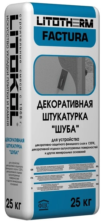 Litokol Litotherm Factura, 25 кг, Штукатурка декоративная минеральная шуба, 2 мм