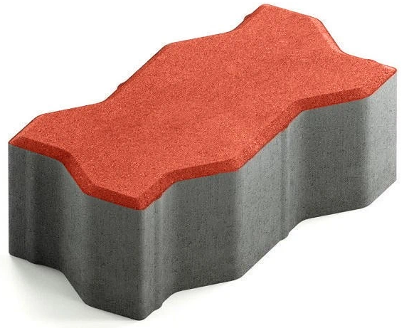 Steingot Сити 80, 225х112.5х80 мм, Плитка тротуарная зигзагообразная частичный прокрас красная