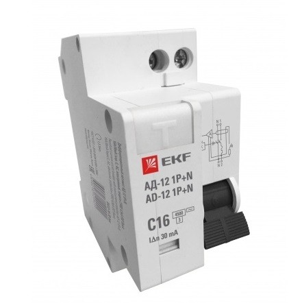 Купить Автоматический выключатель дифференциального тока EKF Basic АД 12 тип AC 1P+N 4.5 кА 16А 30мА