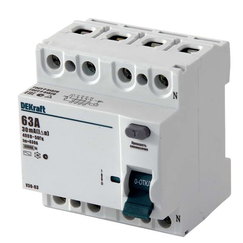 Купить Выключатель дифференциального тока DEKraft УЗО-03 4п 63А 30мА тип AC 6кА
